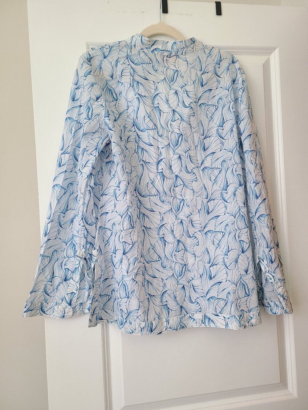 Tory Burch Stephanie Ellora Tunic Blouse In Blue And White Leaf Print - Picture 4 of 7